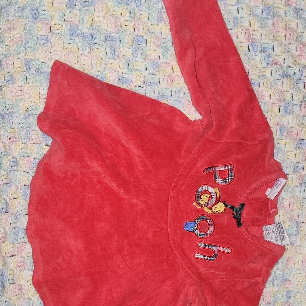 Vibrant Red Long Sleeve Vintage 90's Pooh Shirt, Size 12 Months